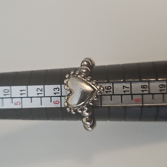 Silver Heart Charm Ring On Bubble Band - Picture 5 of 5
